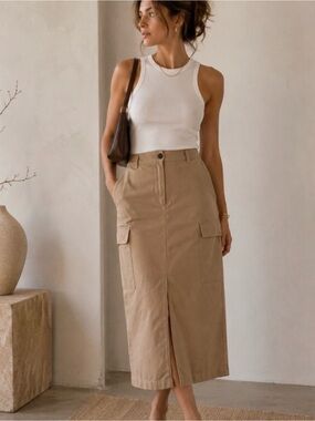 Women’s Midi Skirt in Tan - Classic A-Line